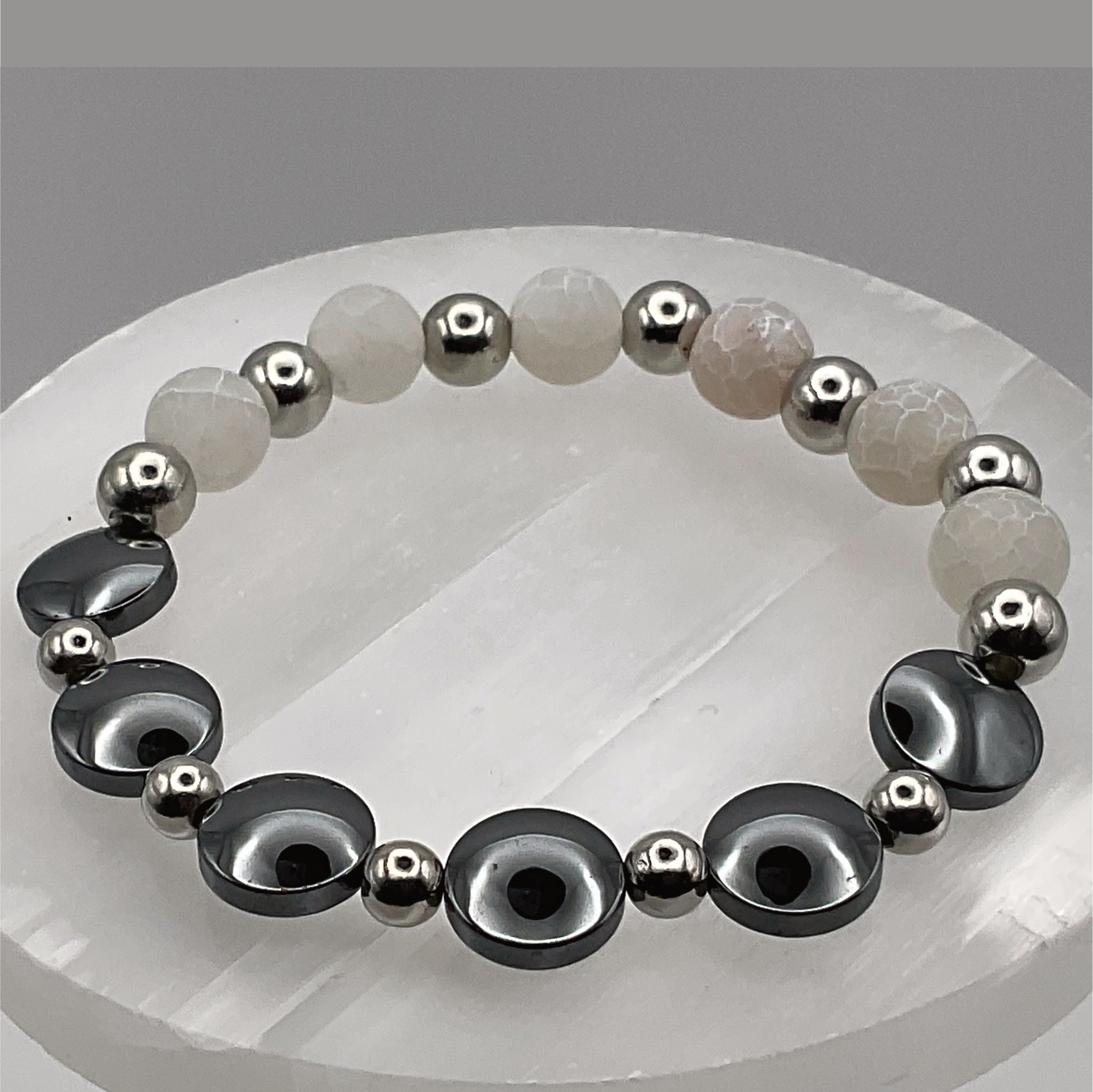 Dragon Vein Agate Onyx Bracelet with Silver Tone Spacers