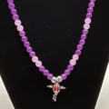 20" Light and Dark Purple Angel Wing Red Gem Key Glass Necklace