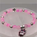 Pink Dragon Agate Owl Charm Bracelet with Silver Tone Spacers