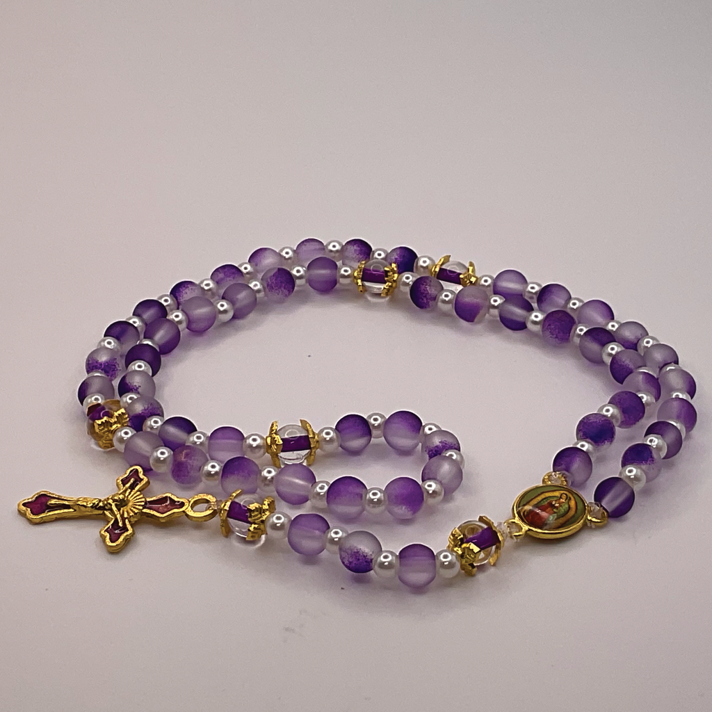 Clear Purple Pearl Small Full 5 Decade Gold Rosary