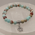 Opalite Crown Charm Bracelet with Silver Tone Heart Spacers