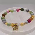 Multi-colored Tourmaline Butterfly Charm Bracelet w/ Gold Tone Spacers