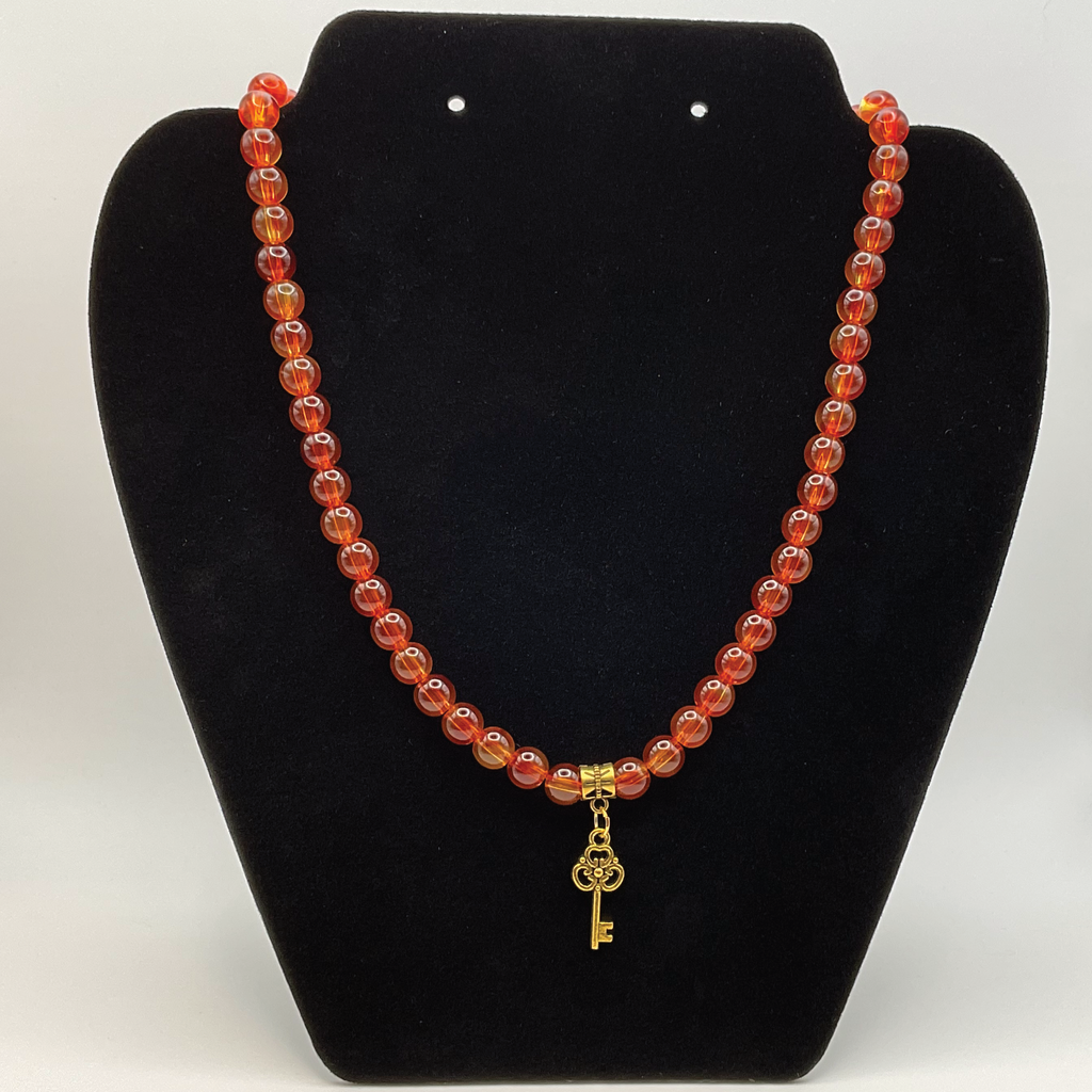 22" Amber Golden Key Charm Necklace