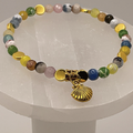 Multicolored Dragon Vein Agate Shell Charm Bracelet with Gold Tone Disc Spacers