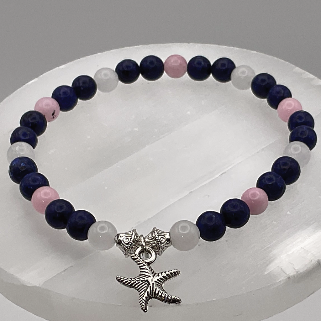 Sodalite Rose Quartz Milky Quartz Starfish Charm Bracelet