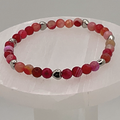 Pink Dragon Vein Agate Bracelet with Silver Heart Spacers