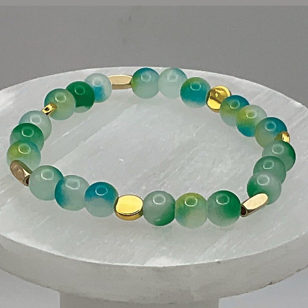 Teal Green Dragon Vein Agate Bracelet with Gold Spacers