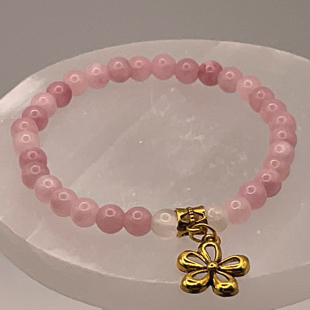 Rose Quartz Milky Quartz Flower Charm Bracelet
