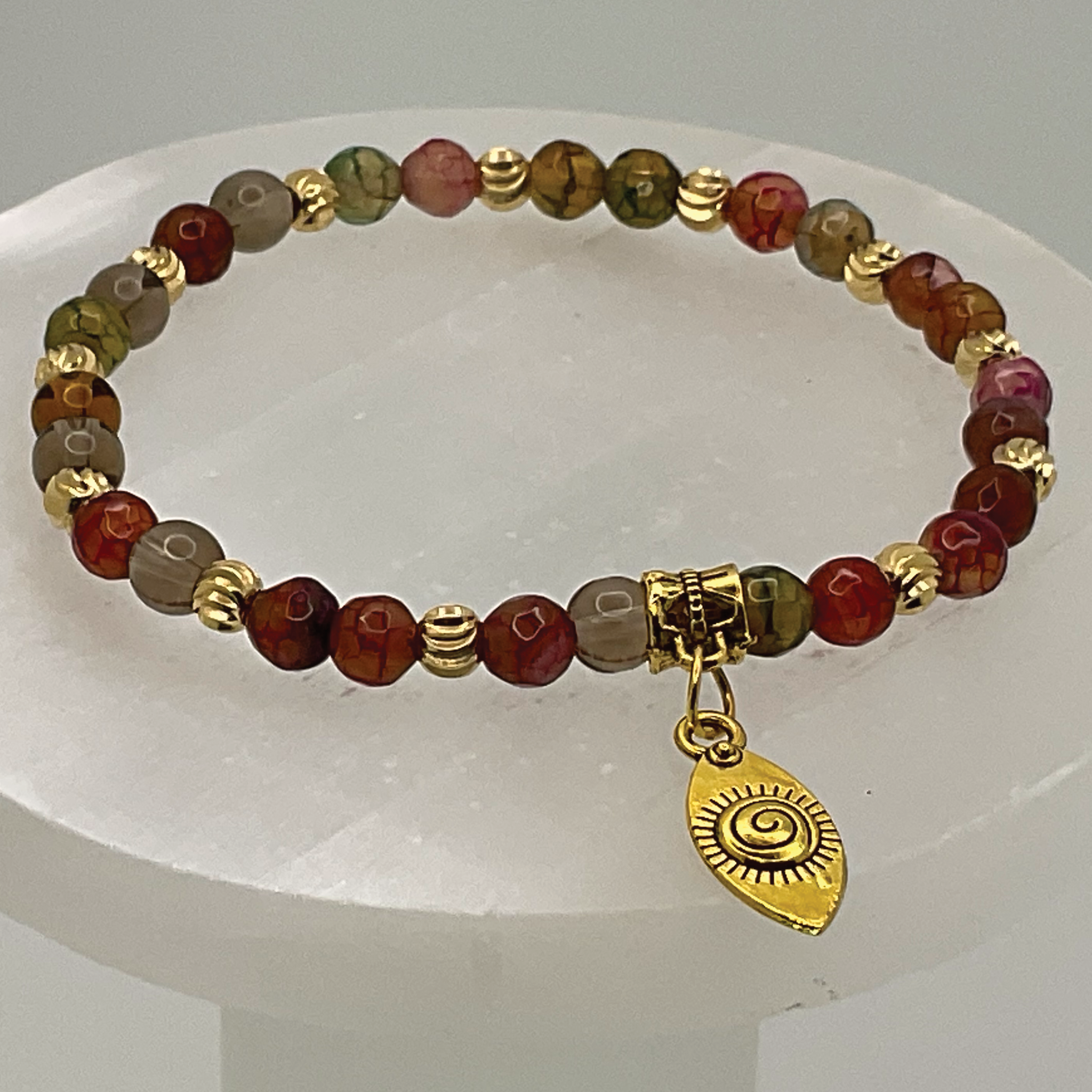 Amber Gold Third Eye Charm Bracelet with Tiny Gold Spacers