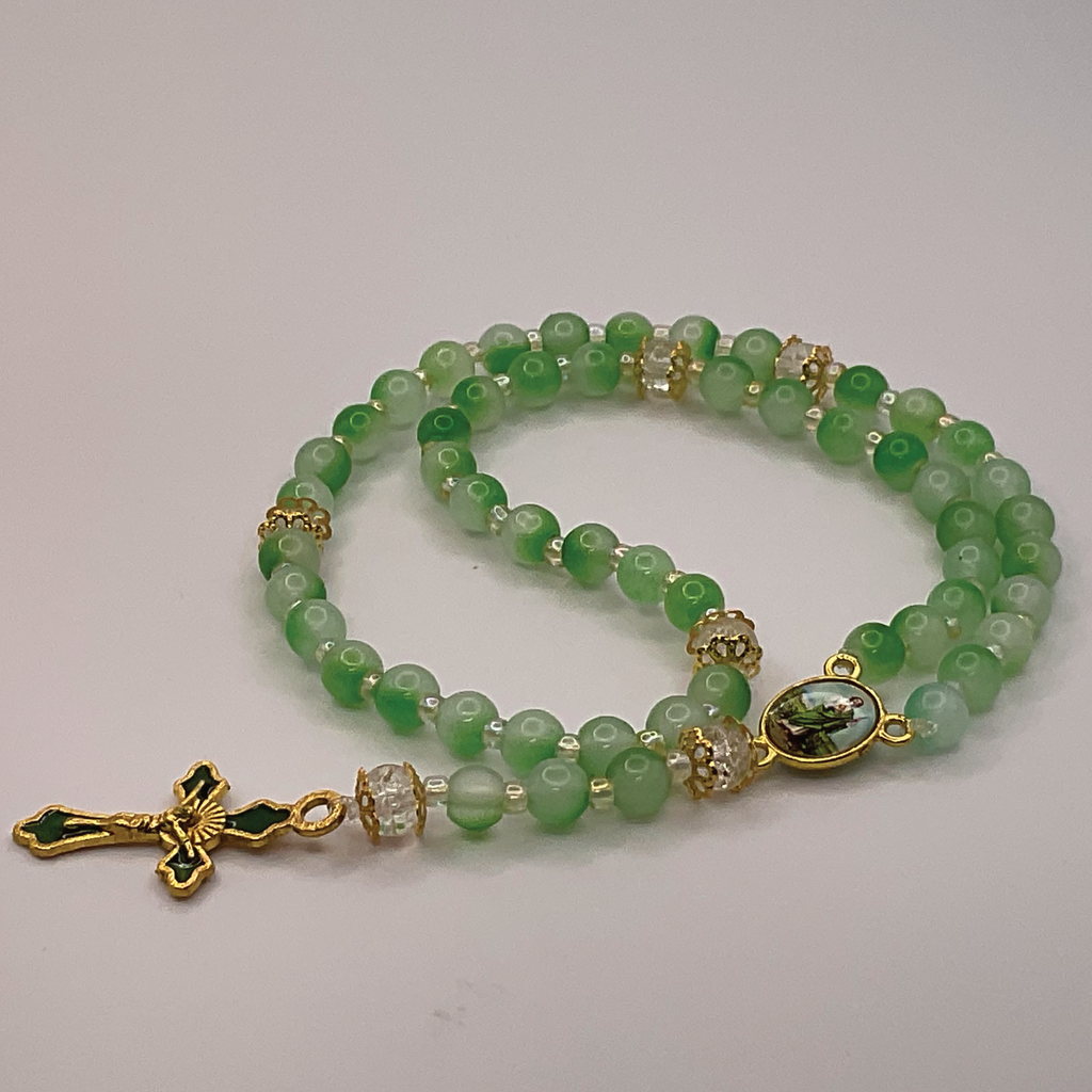 Clear Green Small Full 5 Decade Gold Rosary