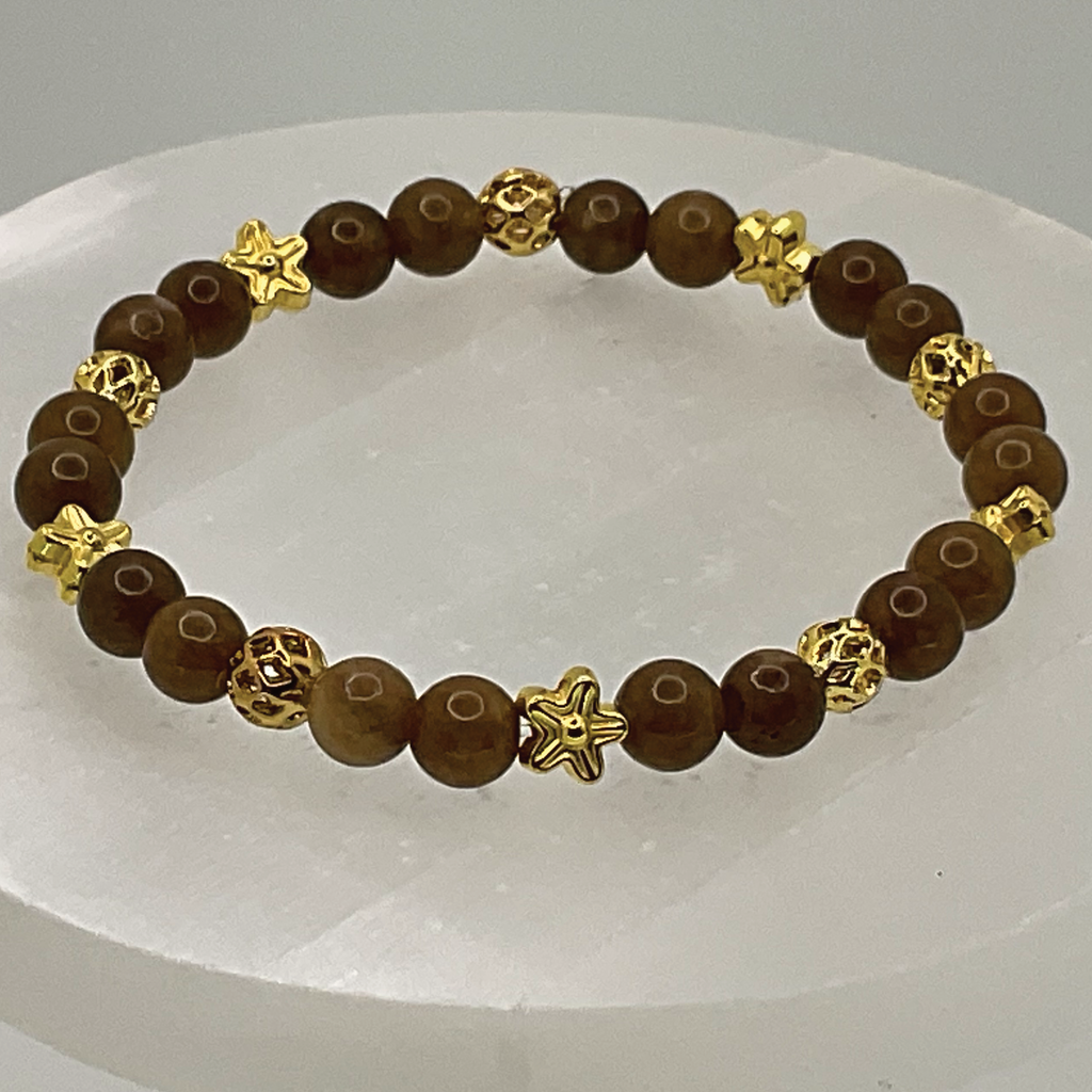 Brown Chalcedony Bracelet with Gold Star Spacers