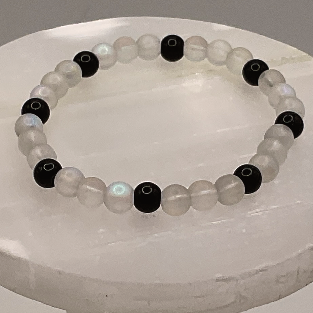 White Iridescent Black Glass Bracelet