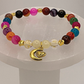 Multicolor Dragon Vein Agate Citrine Clear Pixiu Moon Heart Charm Bracelet with Gold Star Spacers