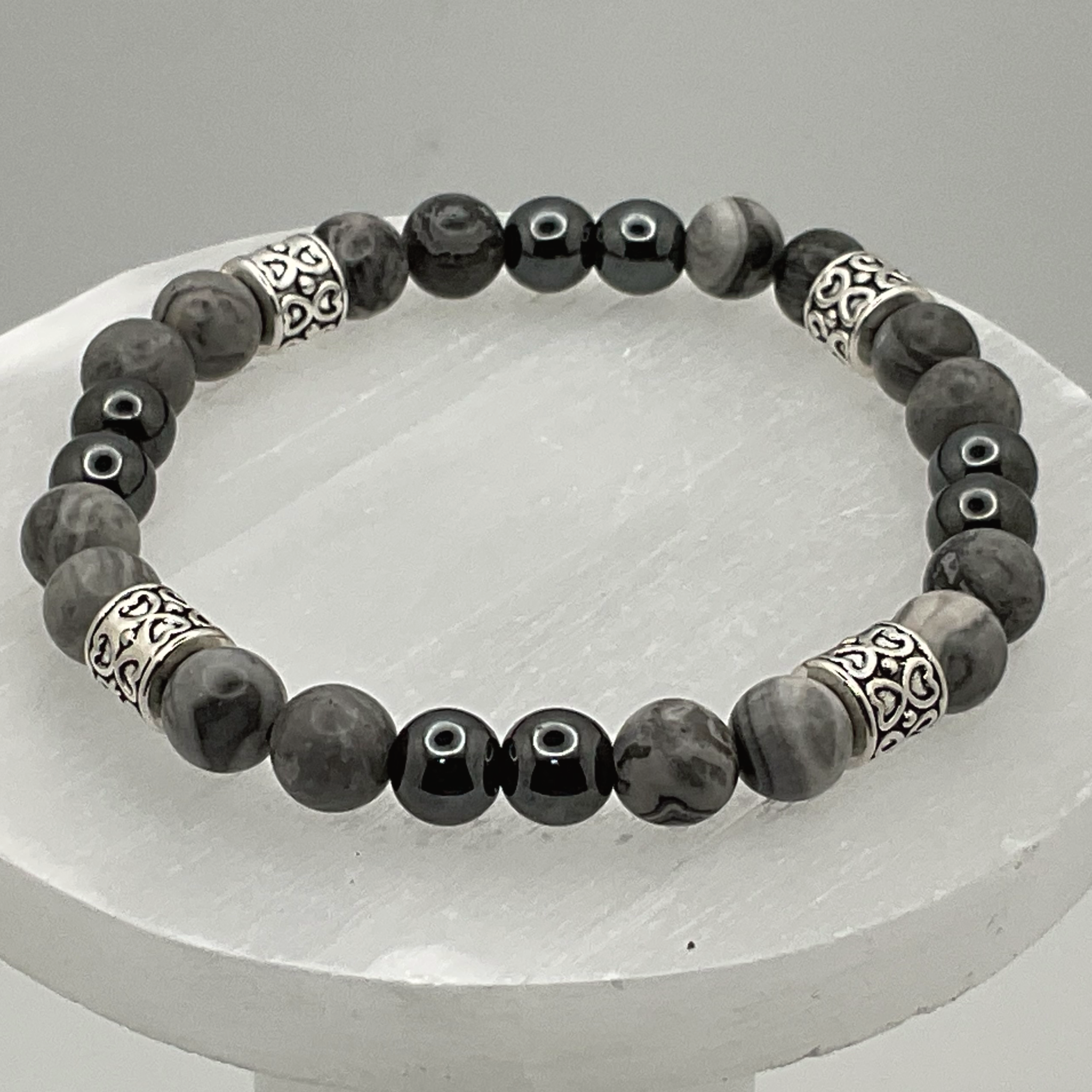 Grey Magnesite Hematite Bracelet with Silver Spacers