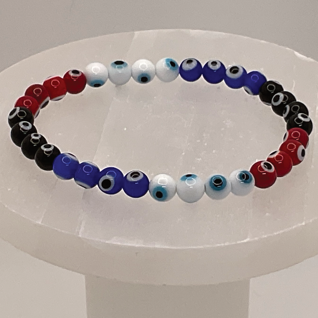 Sea Glass Red Blue Black Evil Eye Bracelet