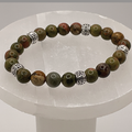 Unakite Bracelet with Silver Tone Barrel Spacers