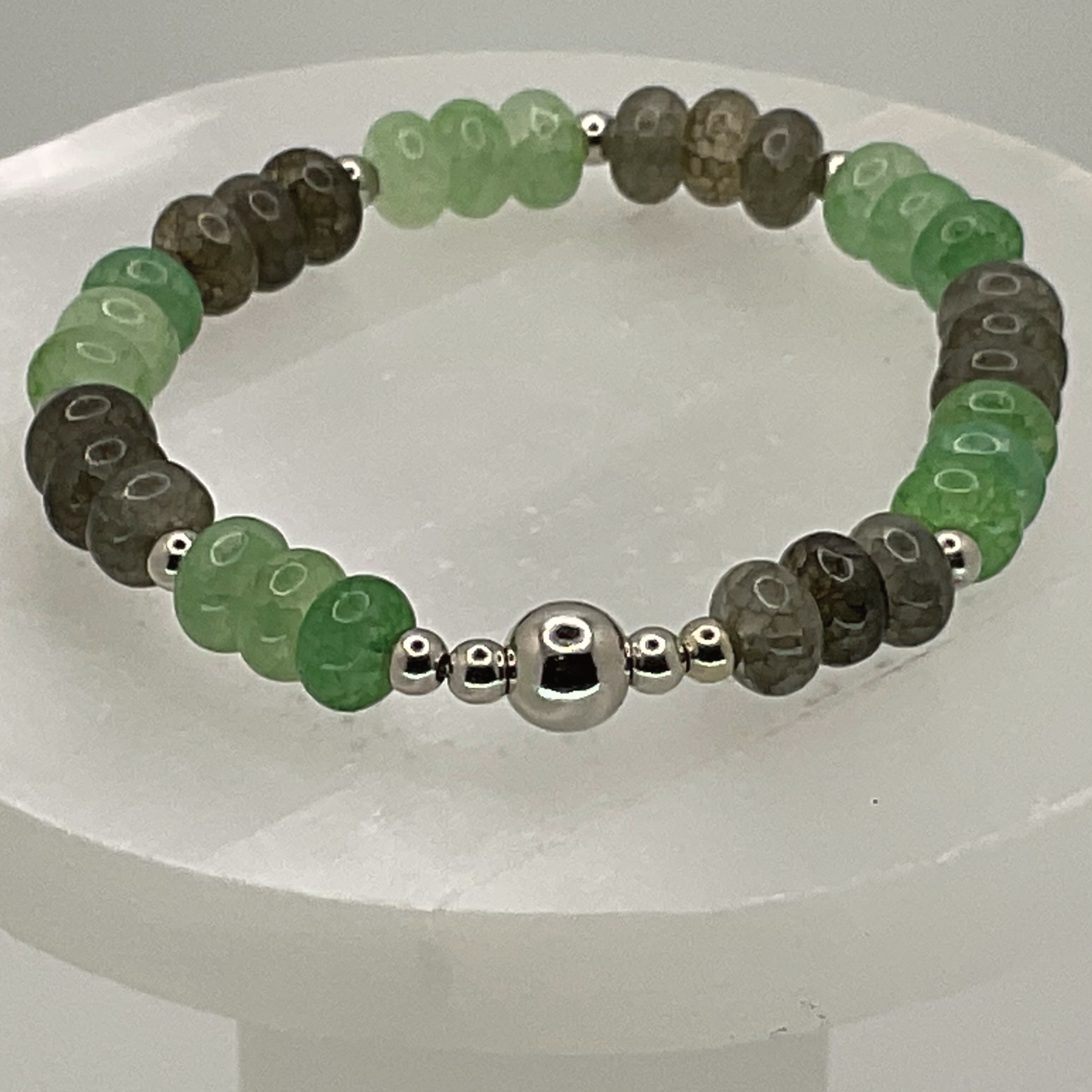 Green Chalcedony Labradorite Bracelet with Silver Spacers
