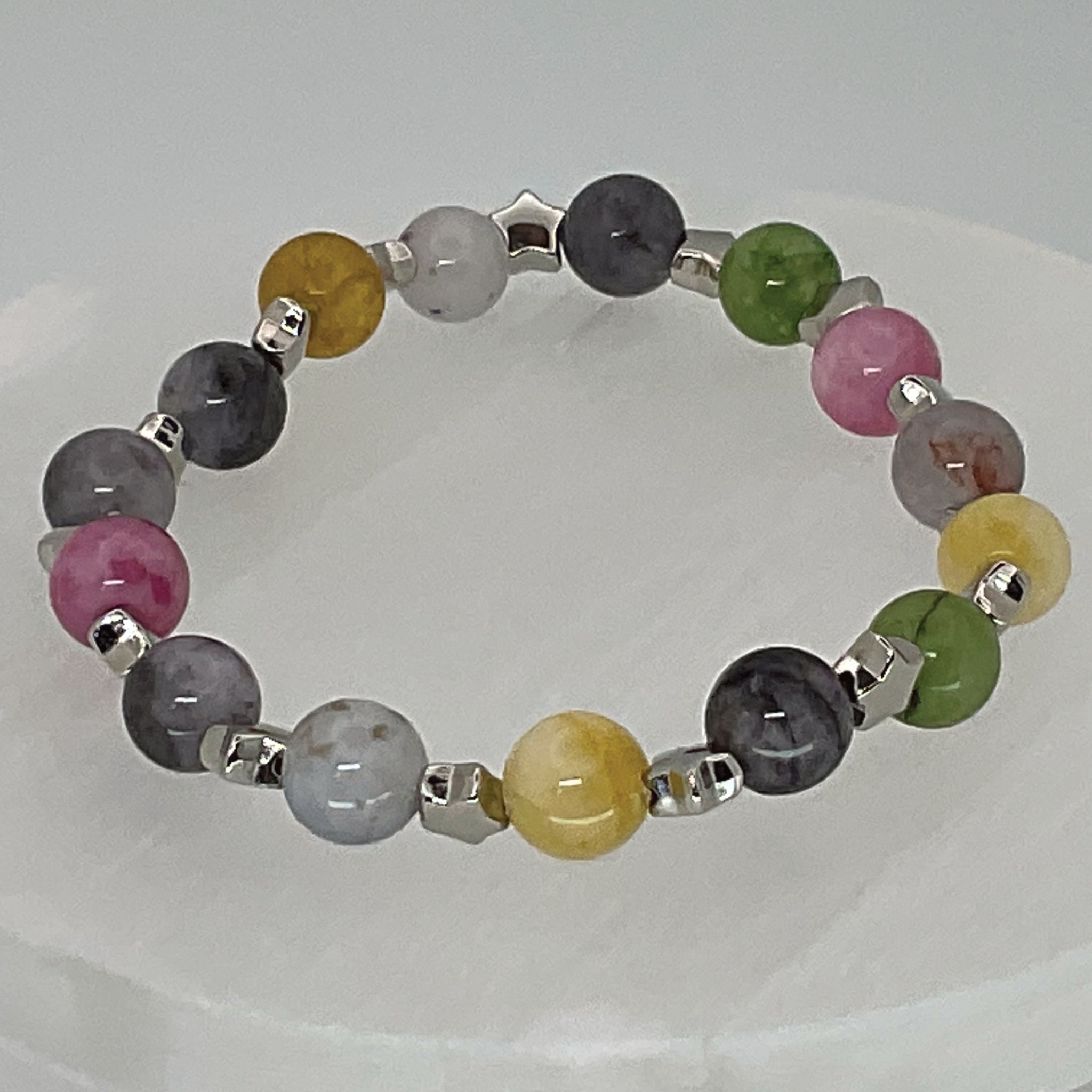 Pulsera de turmalina Elbaíta con espaciadores de estrella de plata