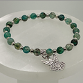 Green Dragon Vein Agate Angel Charm Bracelet with Tiny Silver Spacers