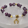 Chevron Amethyst Cloudy Sea Glass Horseshoe Charm Bracelet with Gold Star Spacers