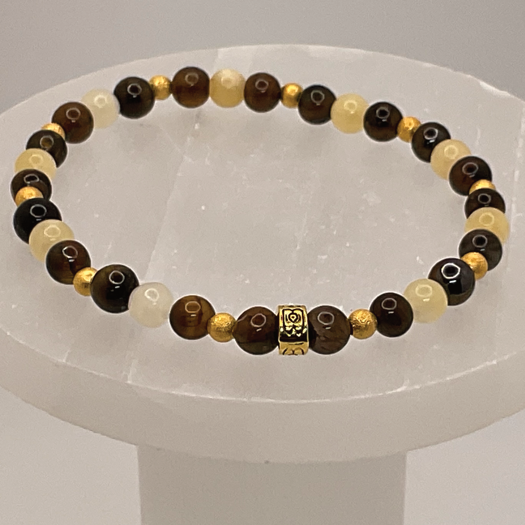 Tiger's Eye Oriental Agate Bracelet with Gold Spacers