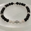 Black Agate Milky Quartz Bracelet with Silver Spacers