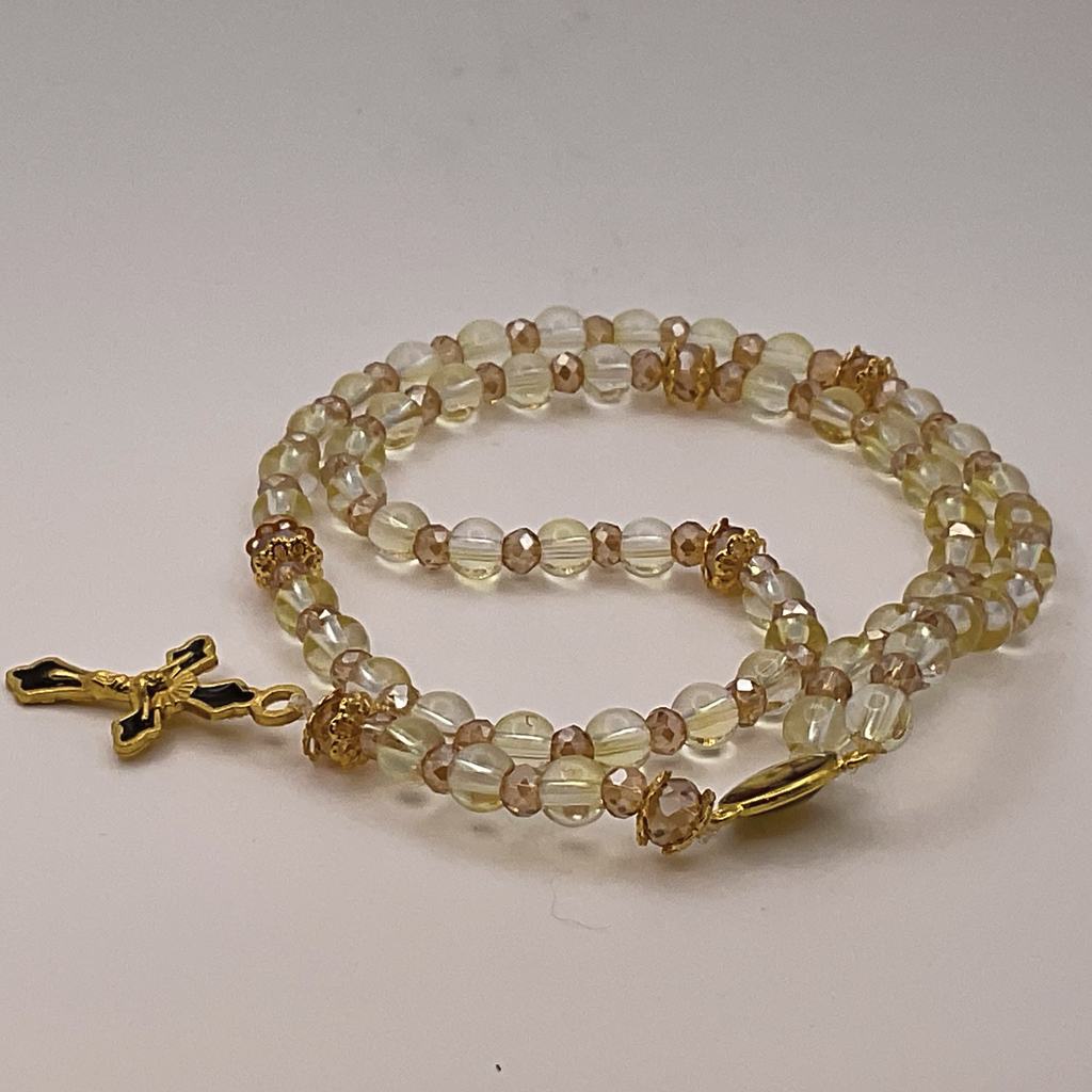 Clear Champagne Small Full Decade Gold Rosary