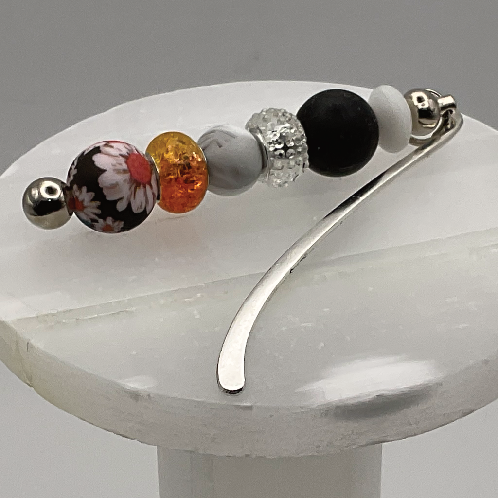 Black Flowers Silver Bookmark