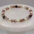 Beige Black Glass Bracelet with Pearl Spacers