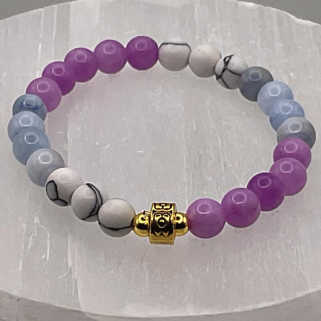 14 cm (5.5") Phosphosiderite Blue Chalcedony Magnesite Bracelet with Gold Barrel and Spacers