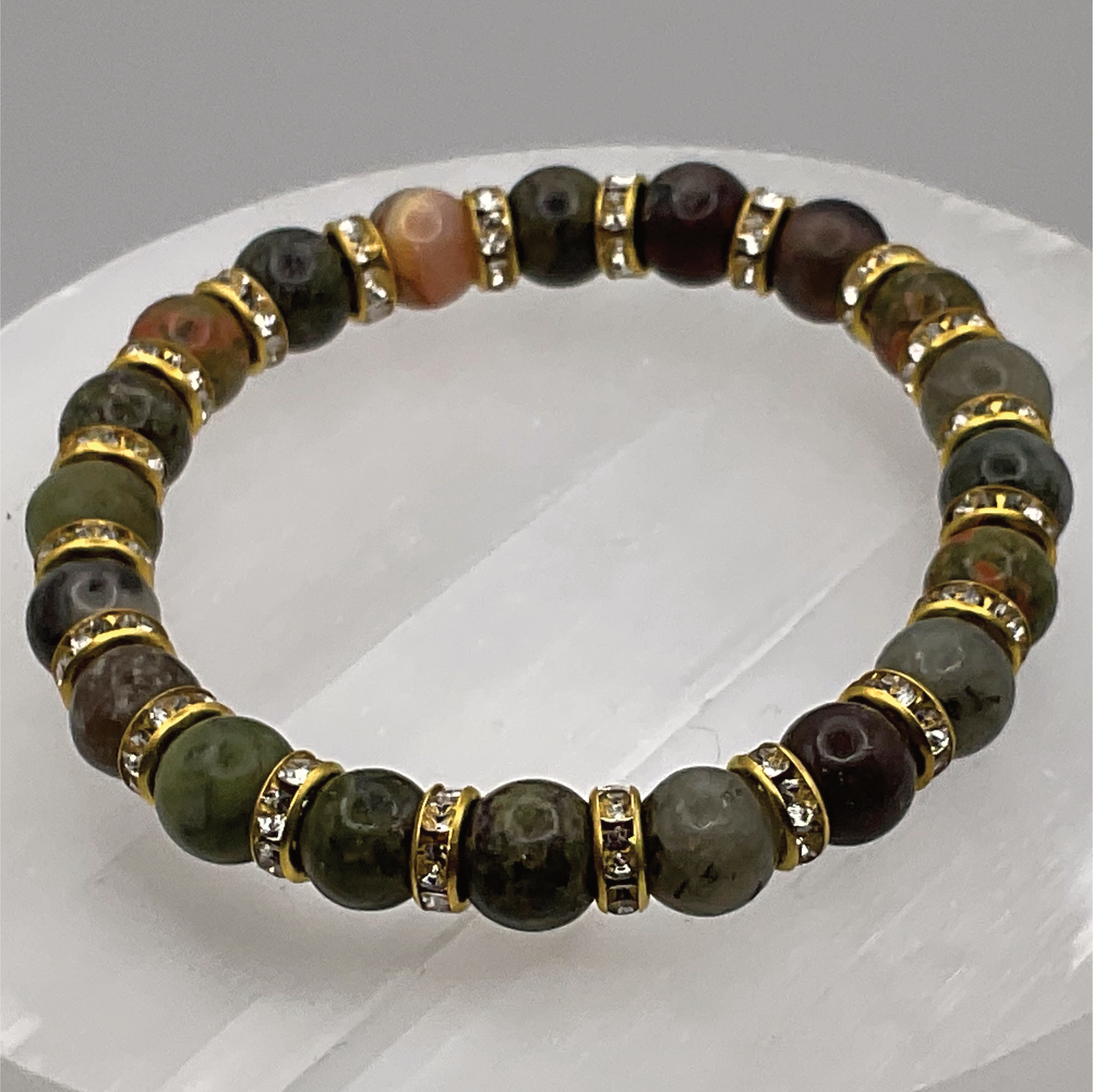 Green Jasper Bracelet with Crystal Spacers