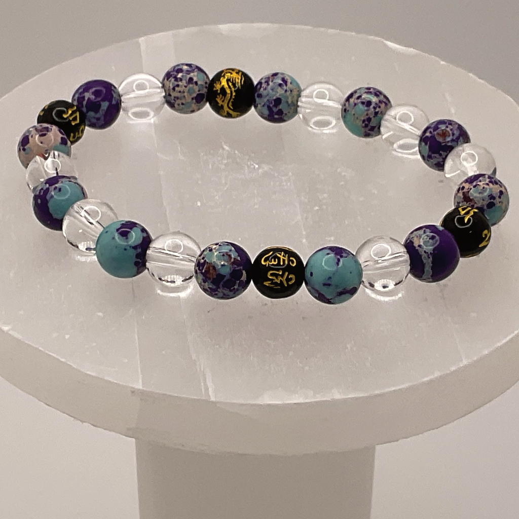 Blue Dragon Vein Agate Clear Quartz Black Pixiu Bracelet