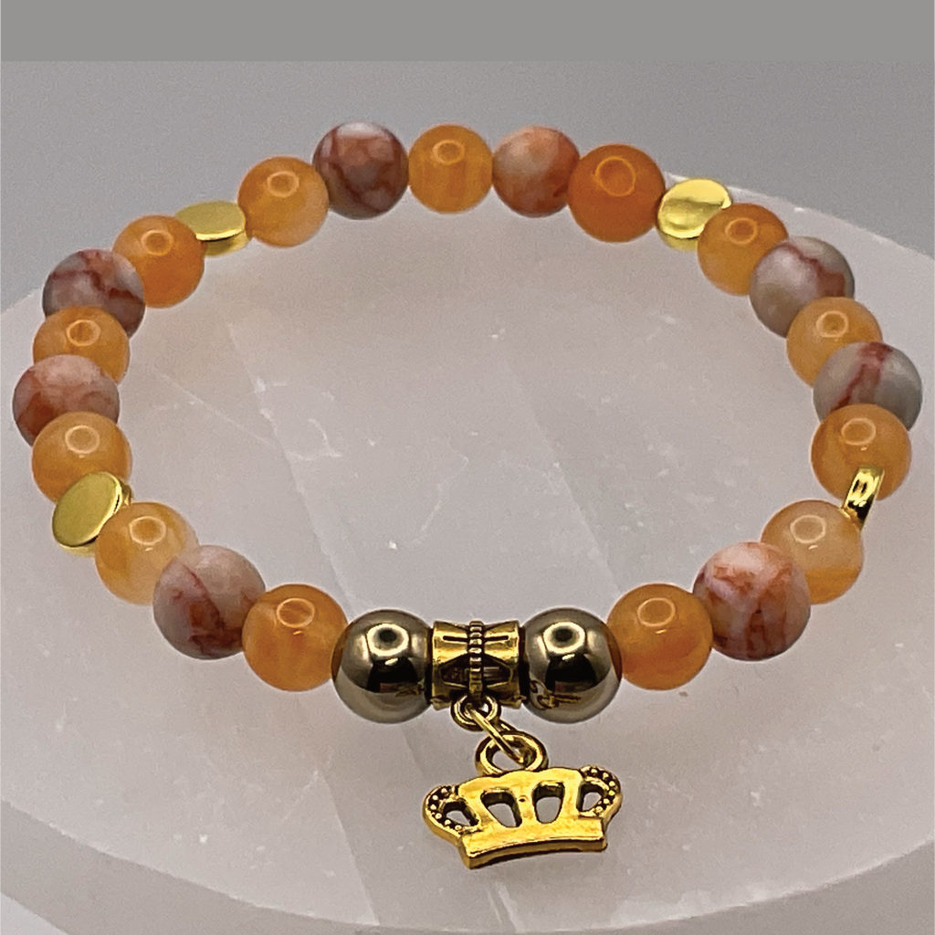 Orange Agate Crown Charm with Gold Tone Spacers