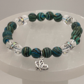 Rainbow Calsilica Clear Quartz Butterfly Charm Bracelet with Silver Multicolored Spacers