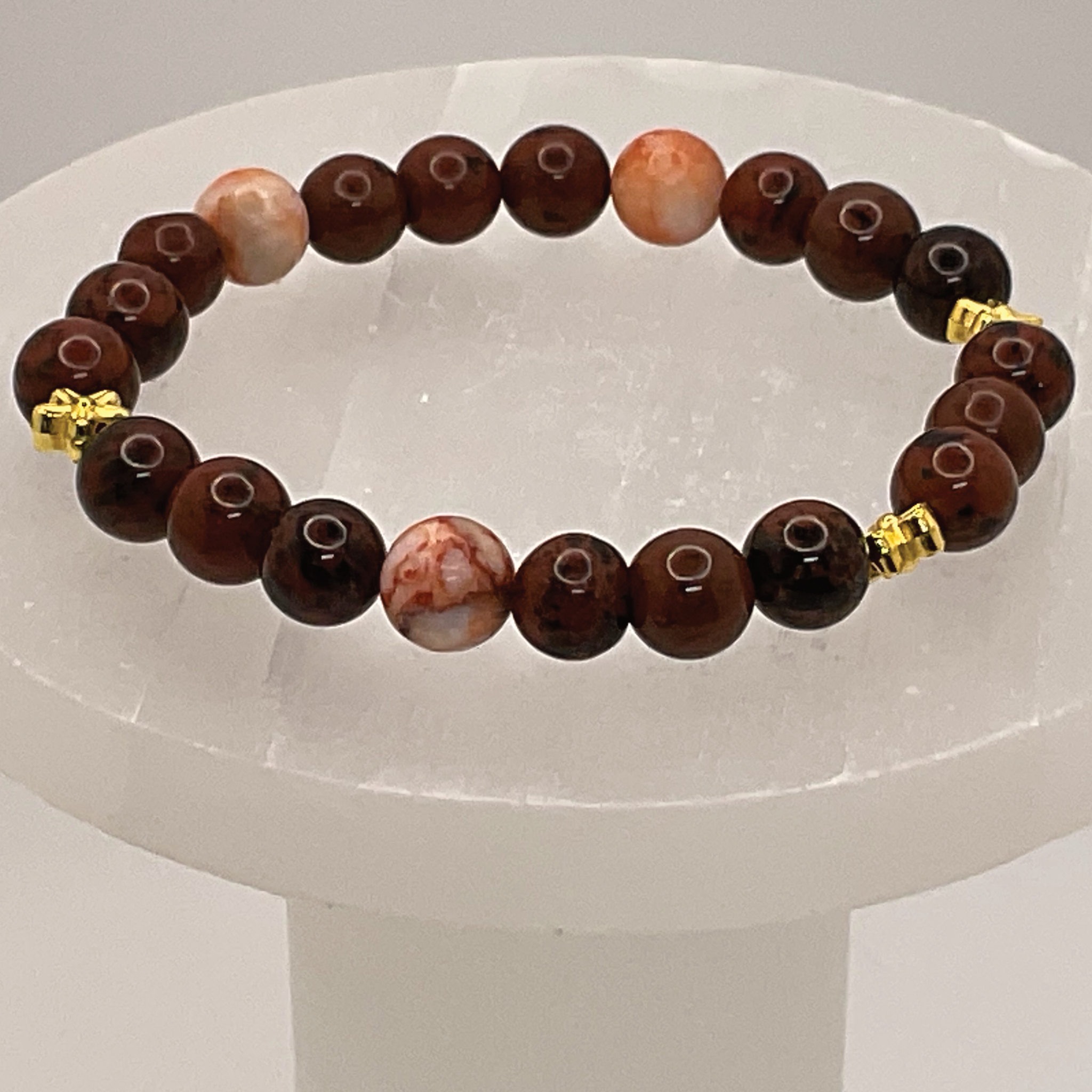Marble Red Vein Jasper Mahogany Obsidian Bracelets with Gold Star Spacers