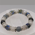 Blue Obsidian Dragon Vein Bracelet with Silver Tone Spacers