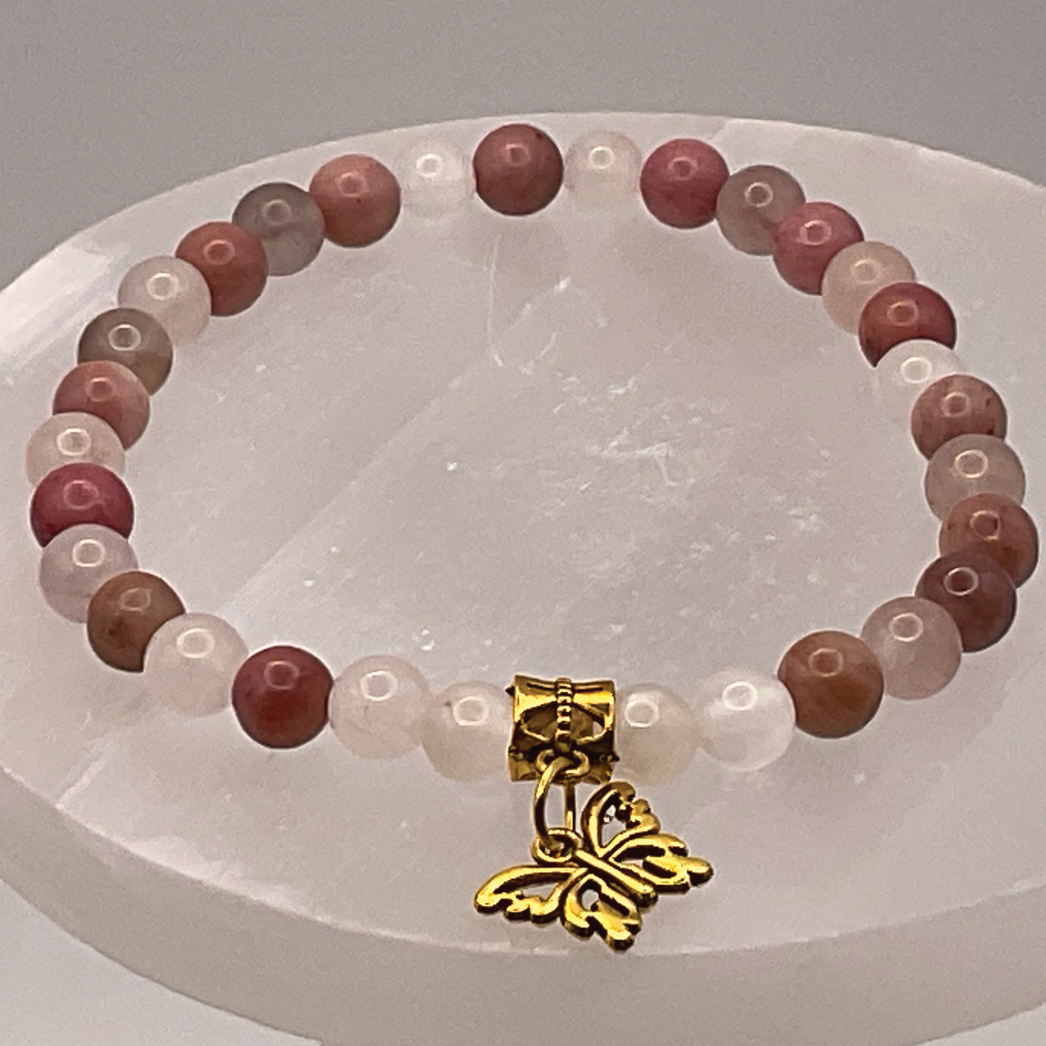 Rose Quartz Milky Quartz Butterfly Charm Bracelet