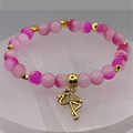 Pink Dragonvein Agate Flamingo Charm Bracelet with Gold Tone Spacers
