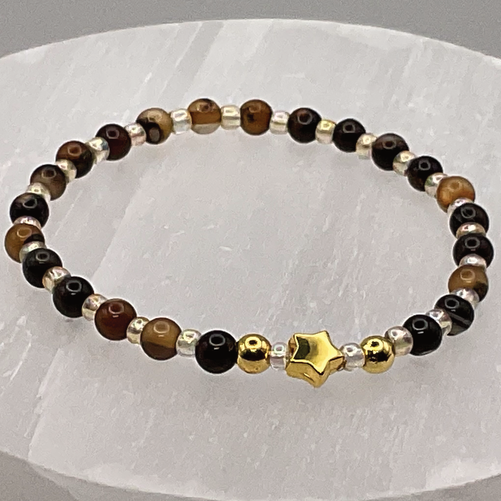 14 cm (5.5") Amber Crystal Gold Star Bracelet with Gold Spacers