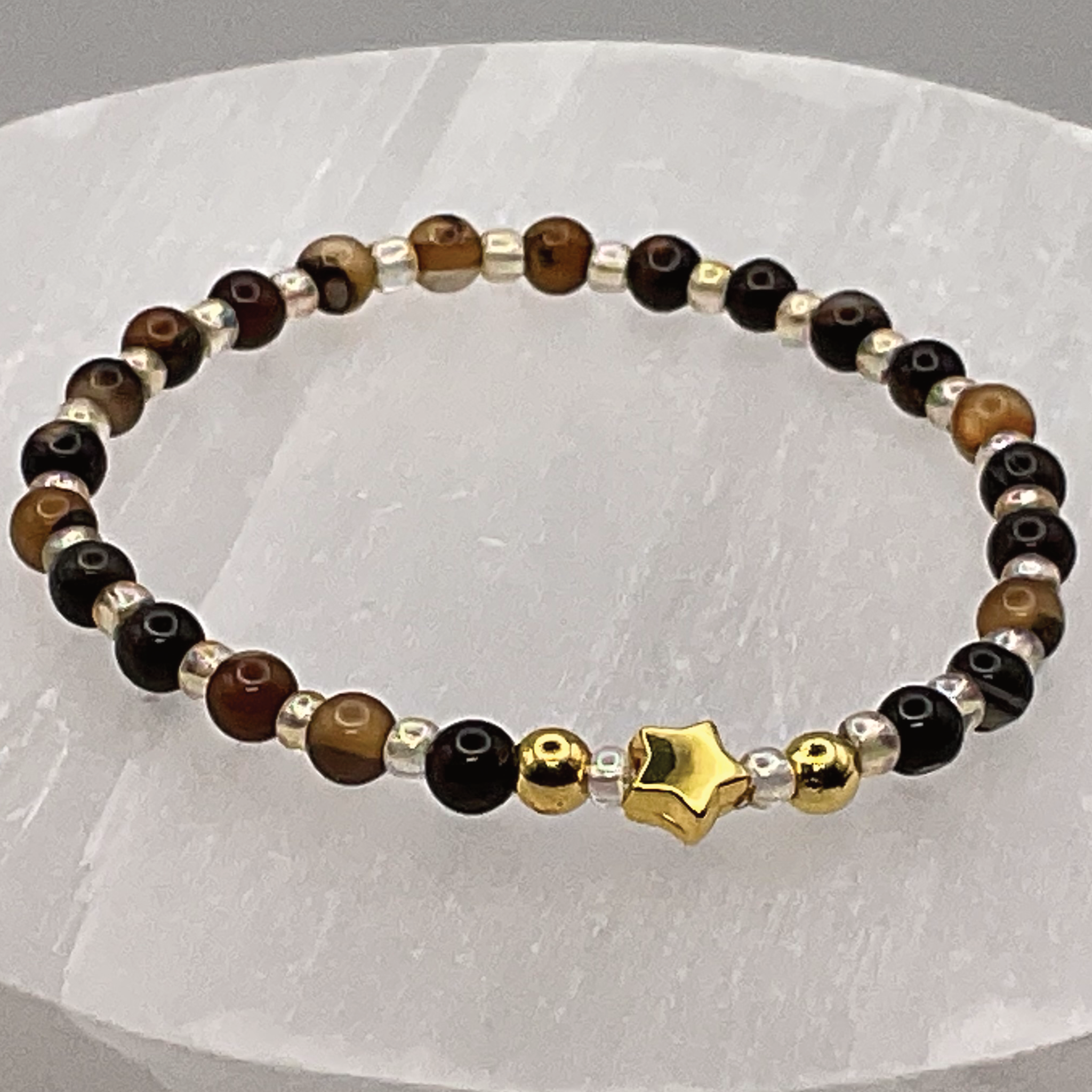 14 cm (5.5") Amber Crystal Gold Star Bracelet with Gold Spacers