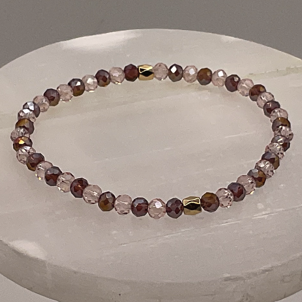 Brown Champagne Crystal Glass Bracelet with Gold Spacers