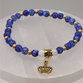 Blue Agate Clear Quartz Crown Charm with Gold Tone Spacers