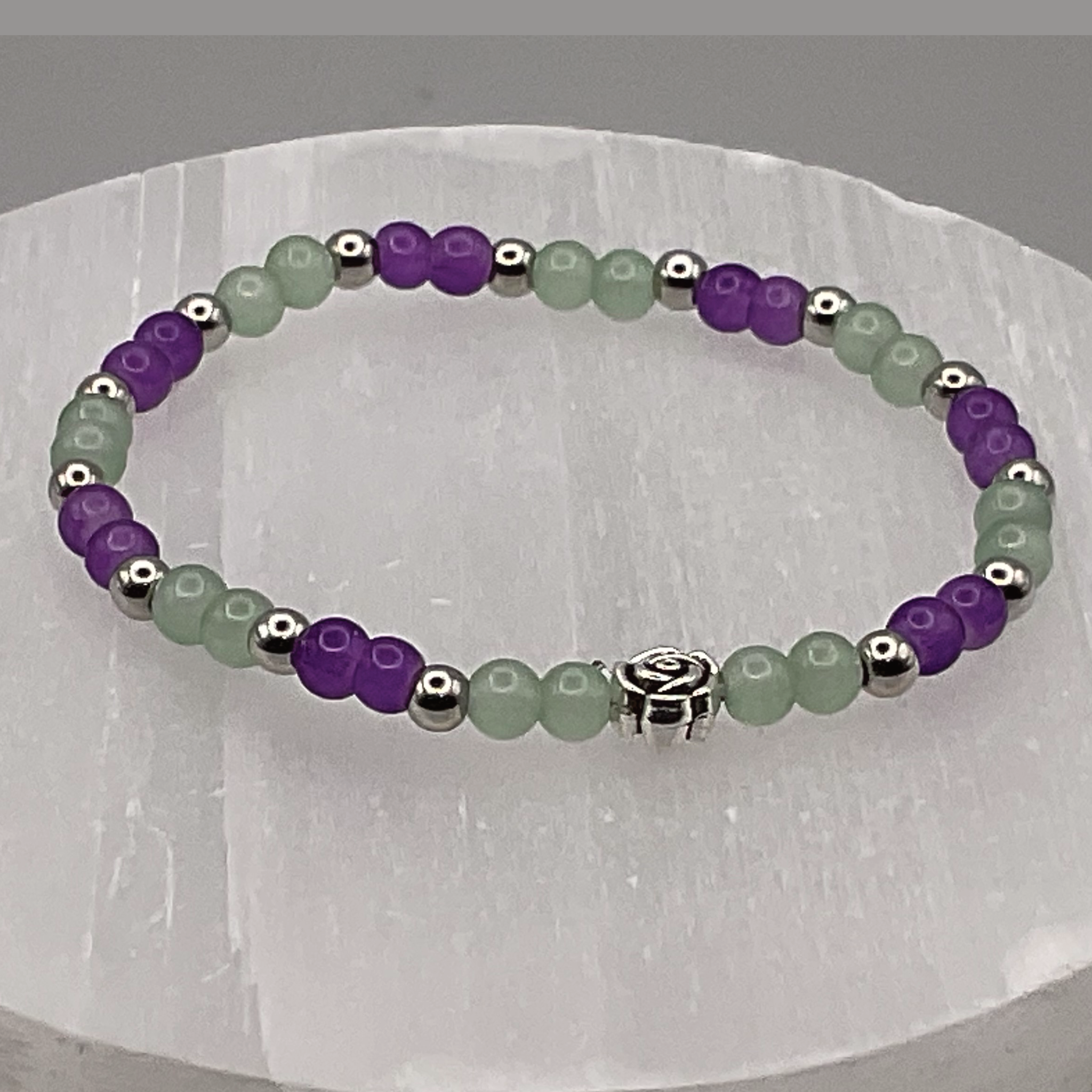 14.5 cm (5.7") Amethyst Almandine Garnet Silver Flower Bracelet with Silver Spacers