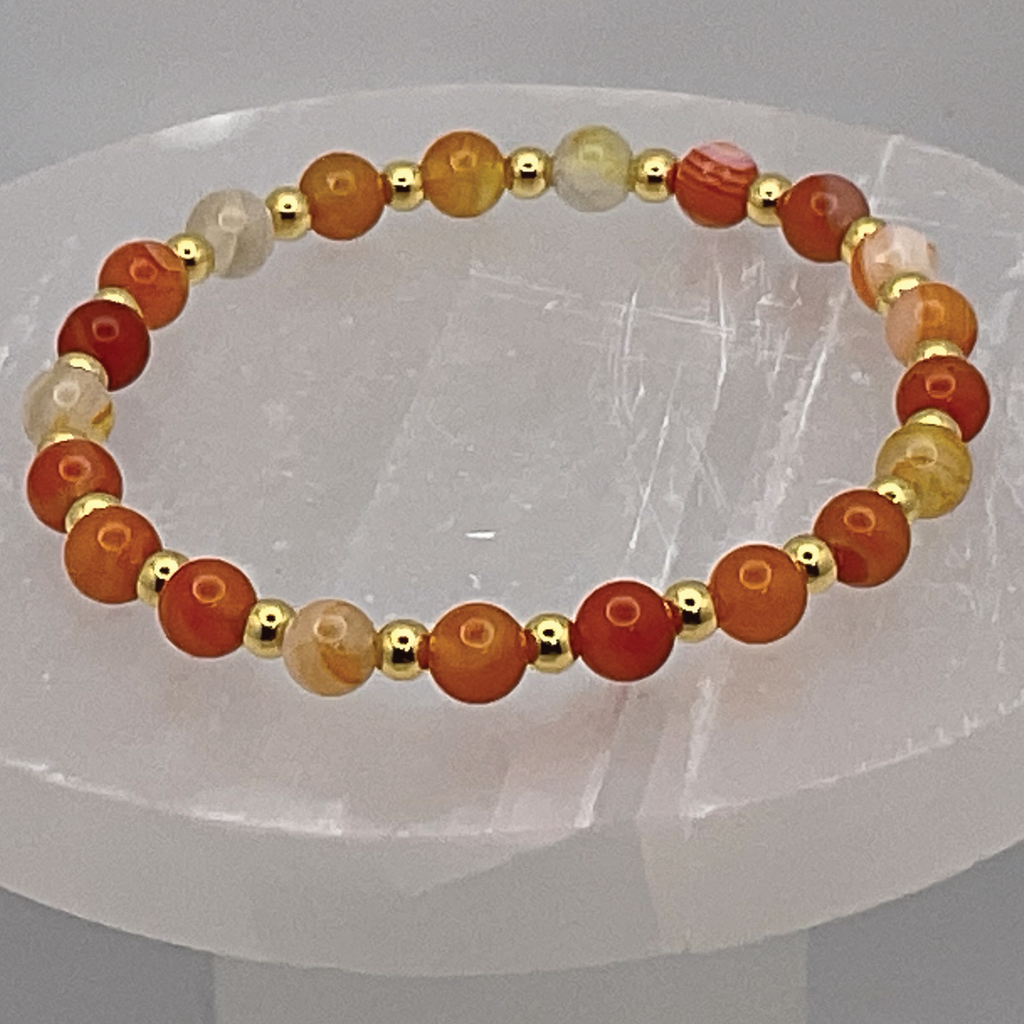 Carnelian Quartz Bracelet with Gold Spacers
