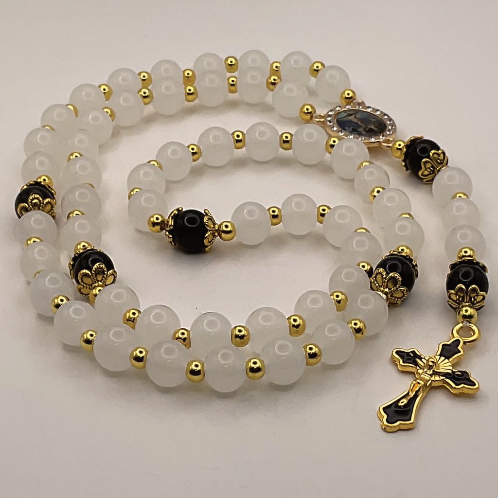 Milky White Black Full 5 Decade Gold Rosary