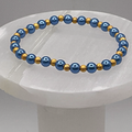 Blue Glass Bracelet with Tiny Gold Spacers