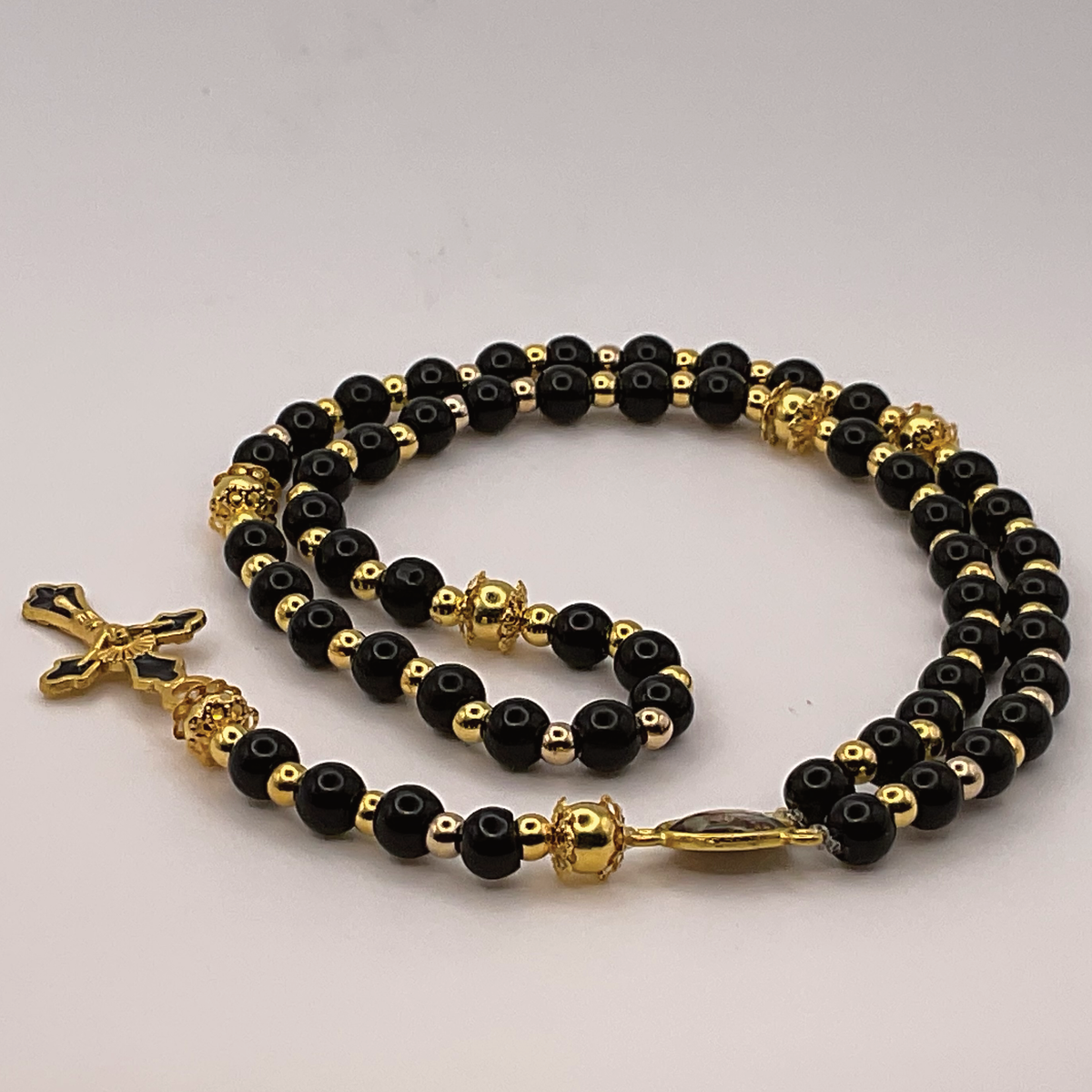 Black Gold Small Full 5 Decade Gold Rosary