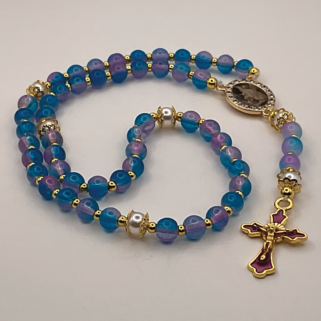 Blue Purple Small Full 5 Decade Gold Rosary