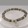 Aquamarine Beryl Grey Fleur'd'lis Charm Bracelet with Silver Tone Black Spacers