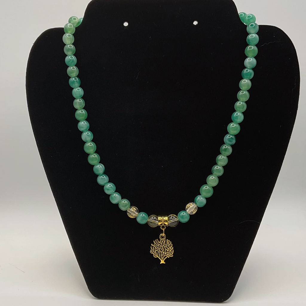 16" Jadeite Pixiu Tree Charm Necklace